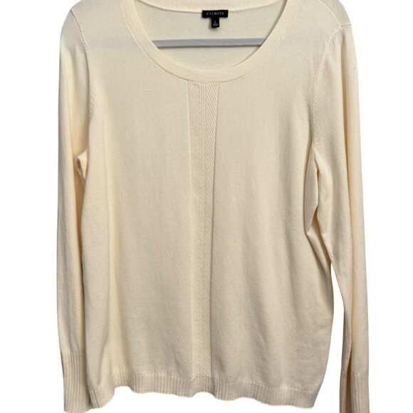 Talbots Womens Cream Long-Sleeve Sweater Sz L 58% Cotton 25% Modal Soft Knit Top - Picture 6 of 12